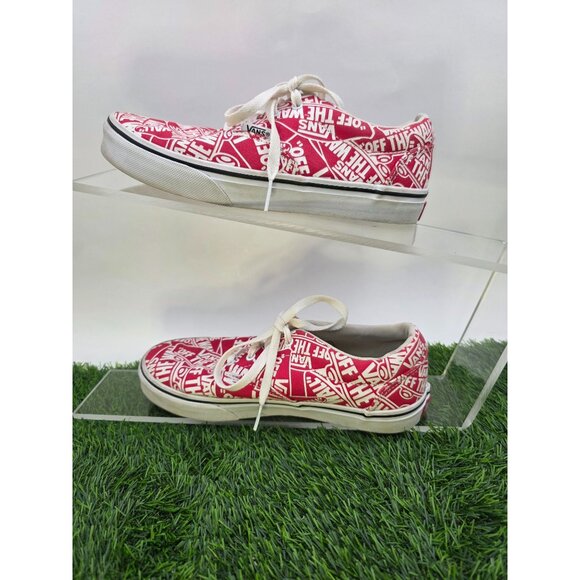 Kids Vans Off The Wall Logo Red & White Canvas Lace-Up Sneakers Youth sz 3.5 - Picture 4 of 8